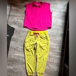 Figs XL pink & limeade scrub set